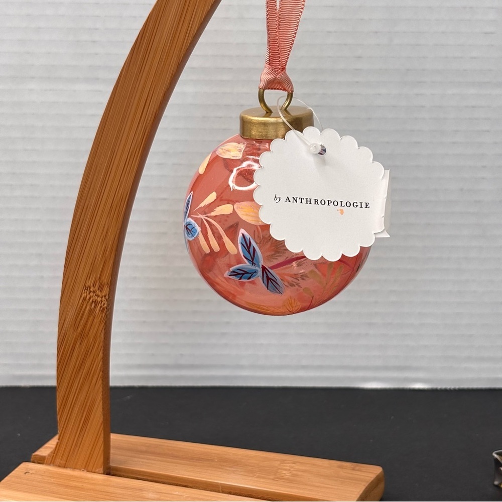 NWT ANTHROPOLOGIE Hand Painted Floral Orange Glass Christmas Holiday Ornament - Picture 2 of 10